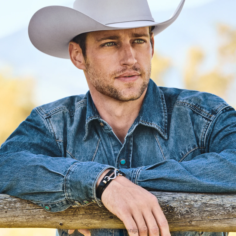 Stetson moški usnjena zapestnica s kavljem Z6H88421 črno usnje pripomoček