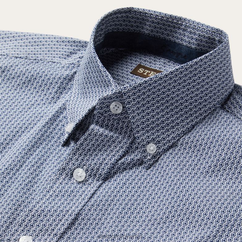Stetson moški sprednja majica z deco geo potiskom na gumbe Z6H88329 modra oblačila