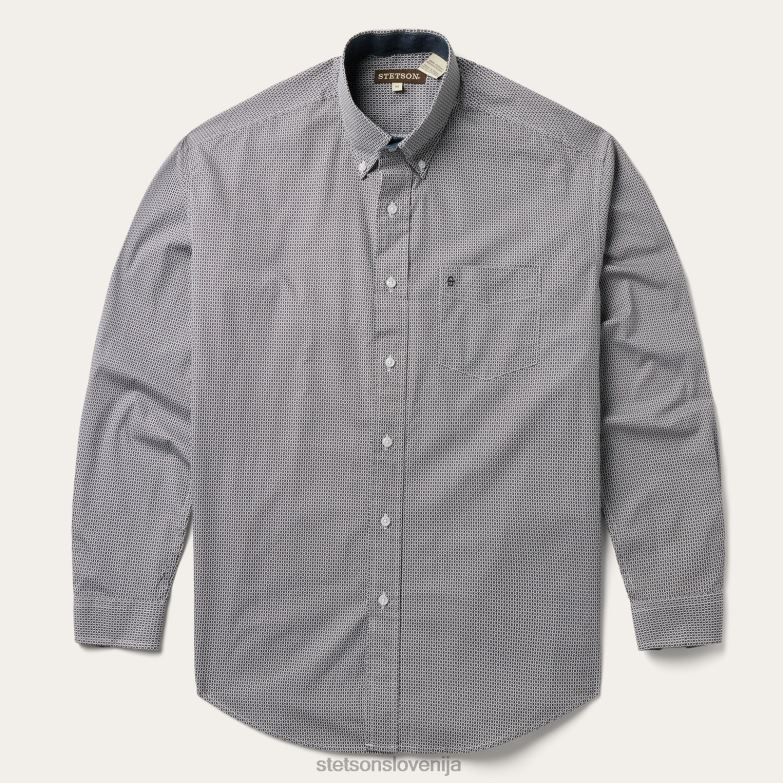 Stetson moški sprednja majica z geografskim tiskom na gumbih Z6H88325 siva oblačila