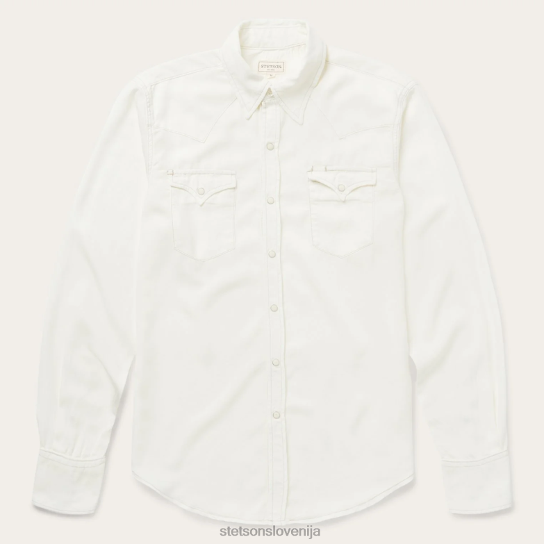Stetson moški srajca iz keperja krem ​​tencel Z6H88307 bela oblačila
