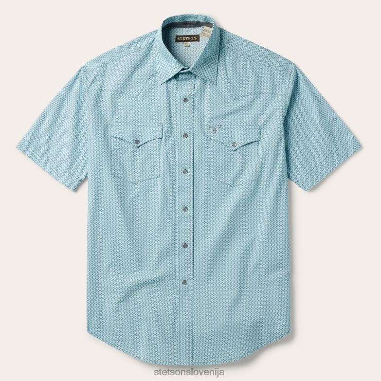 Stetson moški srajca v western s srebrnim diamantnim potiskom s kratkimi rokavi Z6H88304 modra oblačila