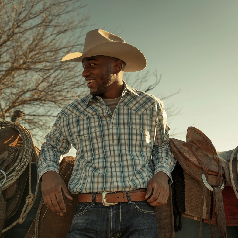 Stetson moški vintage turkizna karirasta srajca Z6H88349 modra oblačila