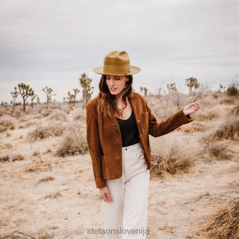 Stetson uniseks odprt cestni slamnati kavbojski klobuk Z6H8822 konjak pokrivala