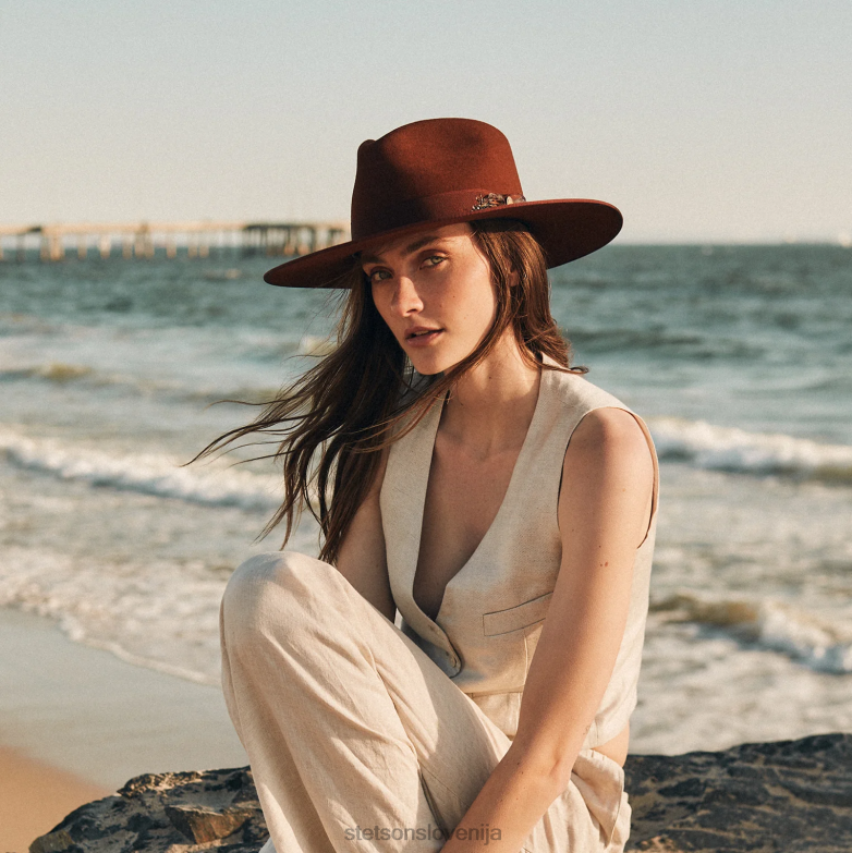 Stetson uniseks klobuk s širokim ravnim robom midtown Z6H8836 konjak pokrivala