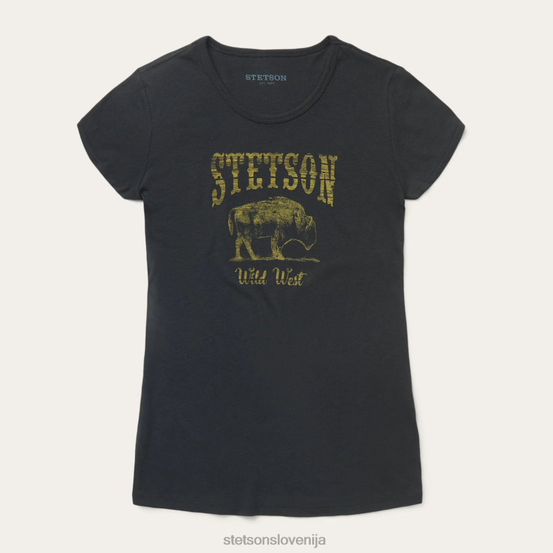 Stetson ženske majica z grafiko bison Z6H88482 Črna oblačila