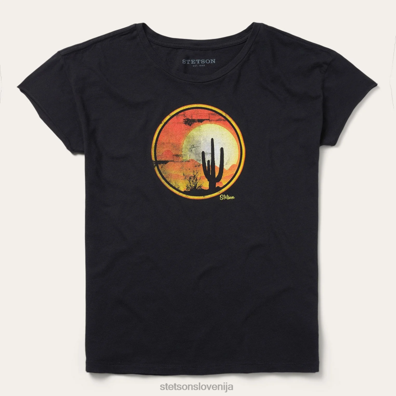 Stetson ženske majica z grafiko sunset saguaro Z6H88467 Črna oblačila