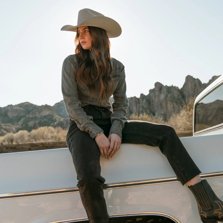 Stetson ženske boyfriend fit bluza iz jeansa tencel Z6H88438 oprano črno oblačila