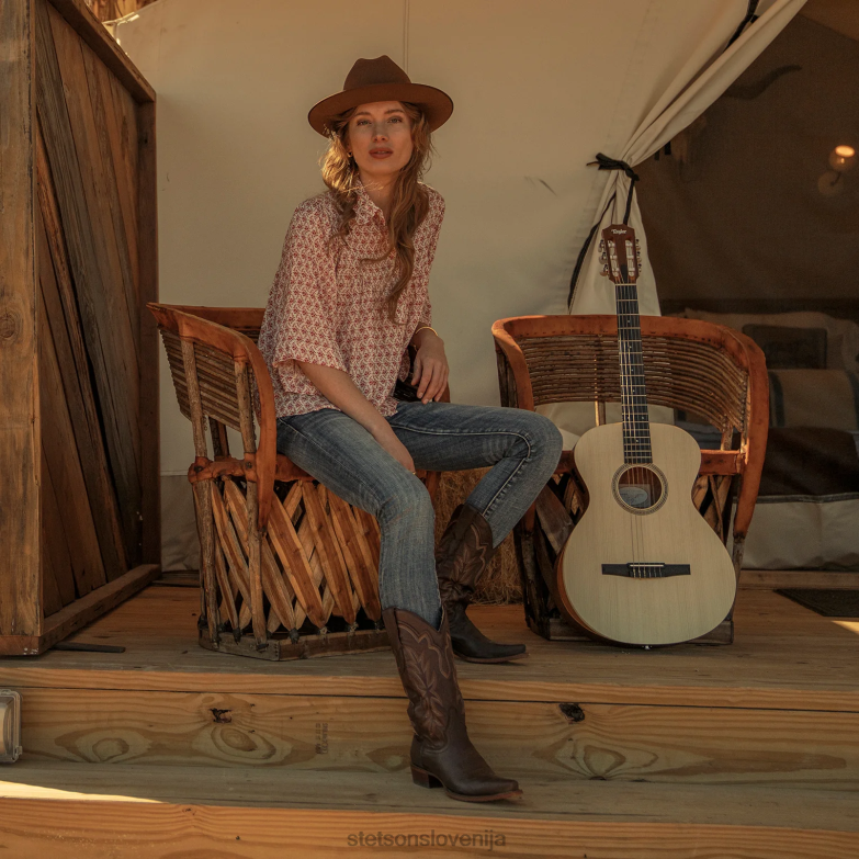 Stetson ženske cottage cvetlična bluza s kratkimi rokavi Z6H88460 rdeča oblačila