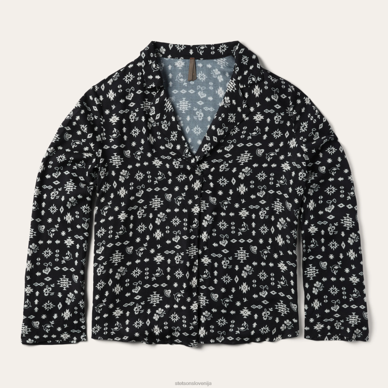 Stetson ženske keper bluza iz rajona z jugozahodnim ditzy potiskom Z6H88442 Črna oblačila