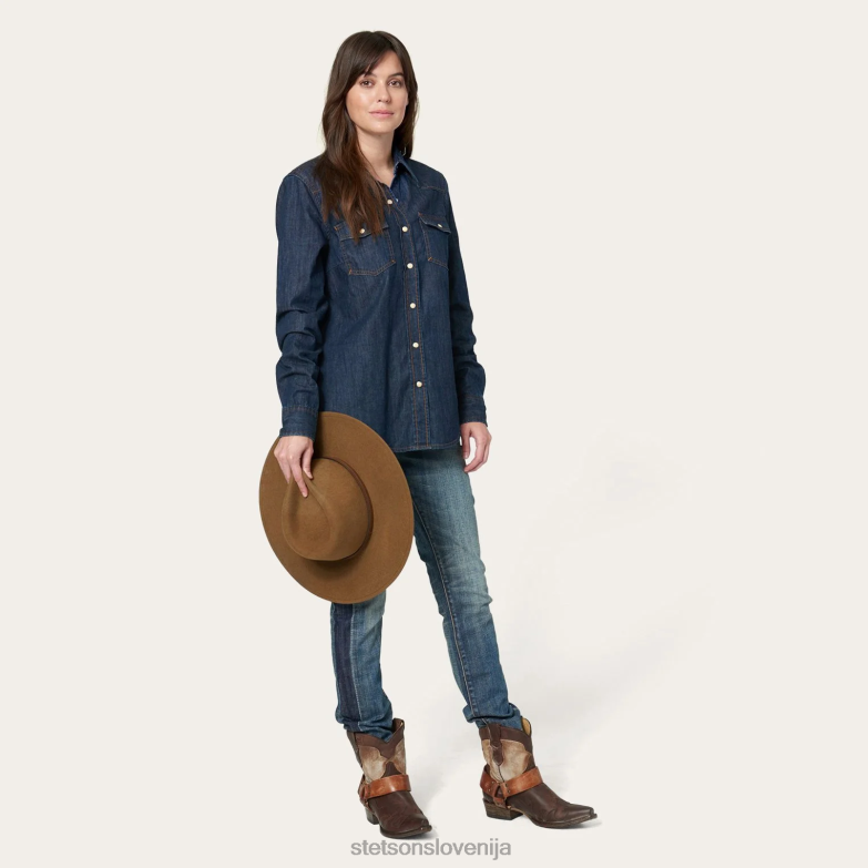 Stetson ženske klasična western srajca iz temnega jeansa Z6H88478 modra oblačila