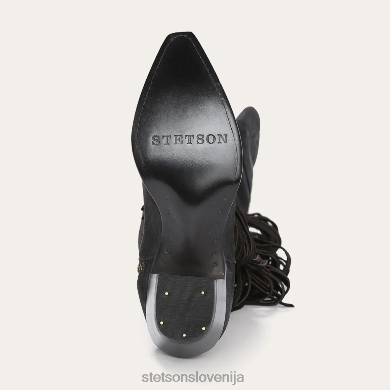 Stetson ženske usnjen škorenj čez koleno z resicami Z6H88266 Črna obutev